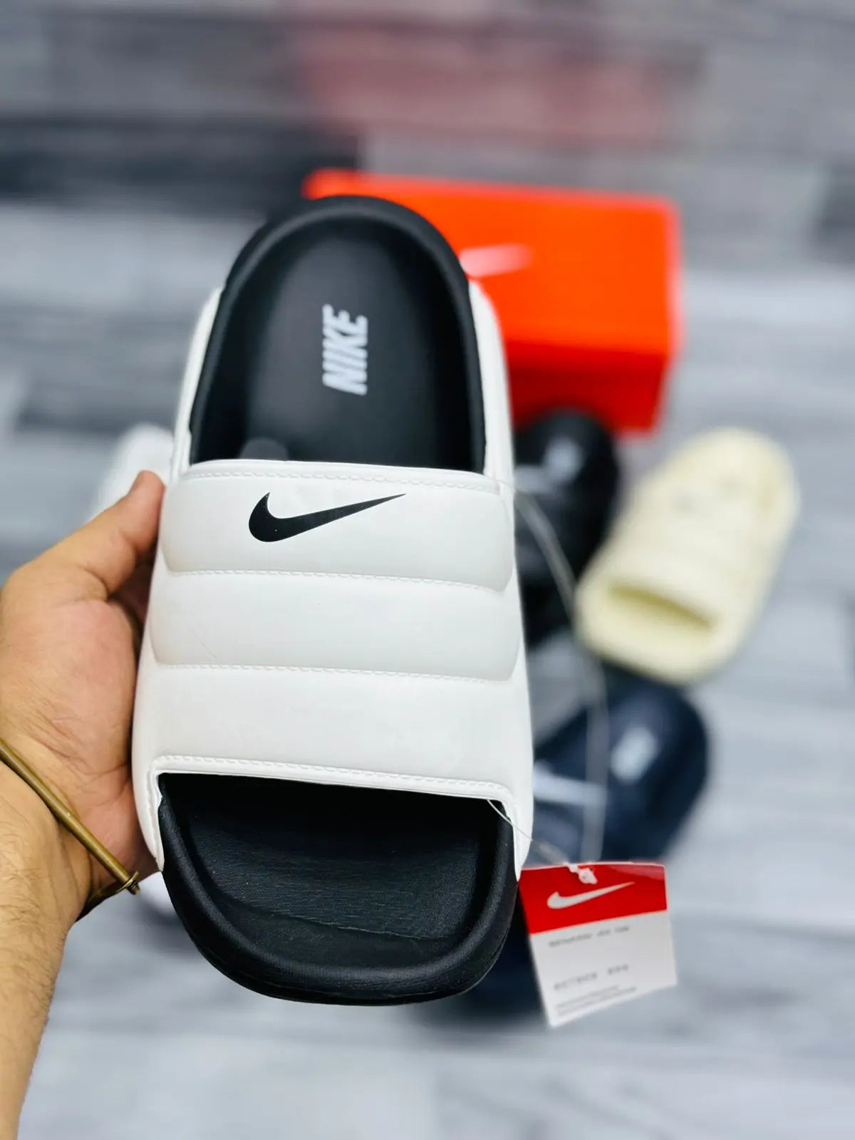 NK B SLIDES WHITE BLACK COLOUR StepZ-Footwear